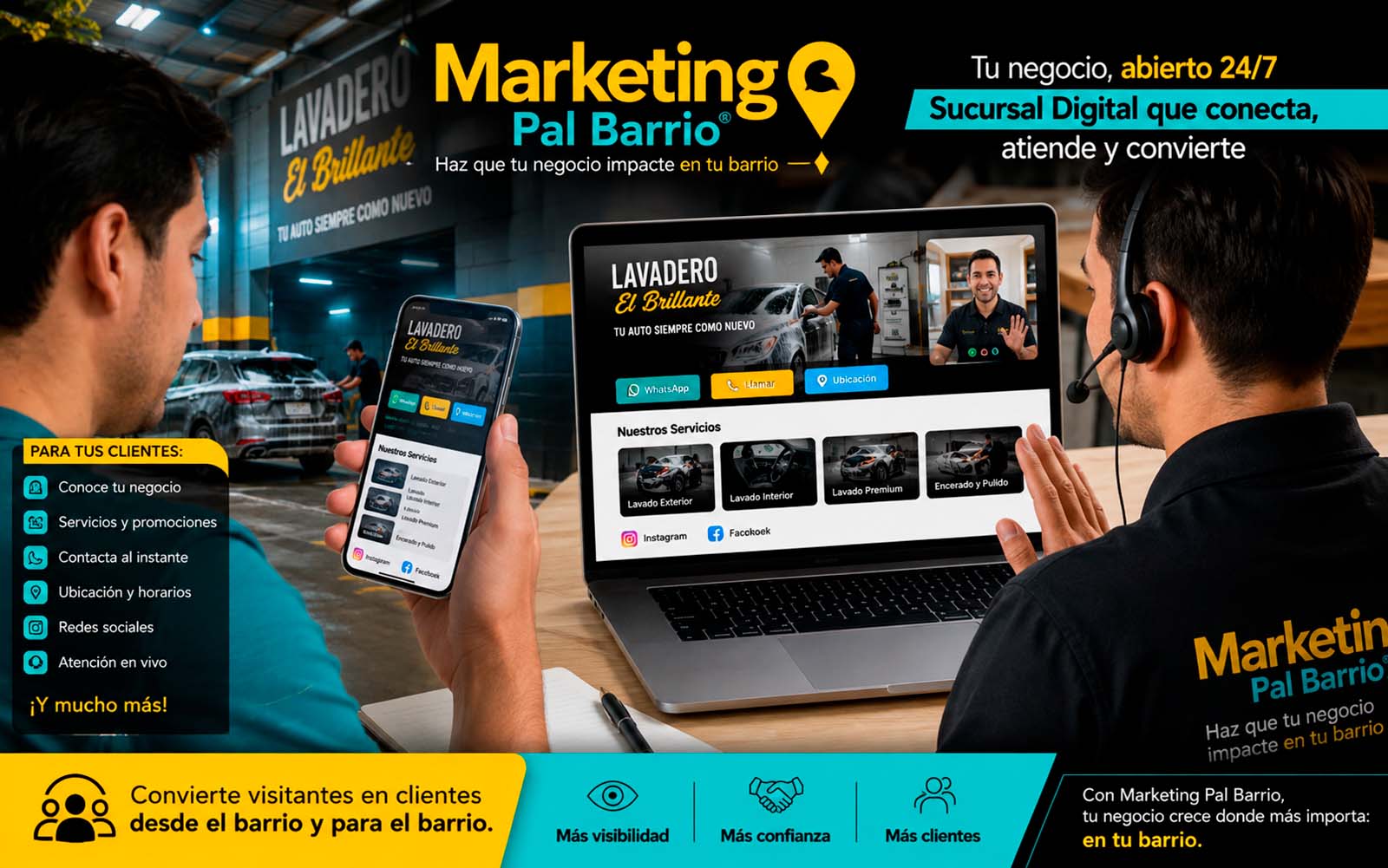 Sucursal Digital de Marketing Pal Barrio en computadora y celular